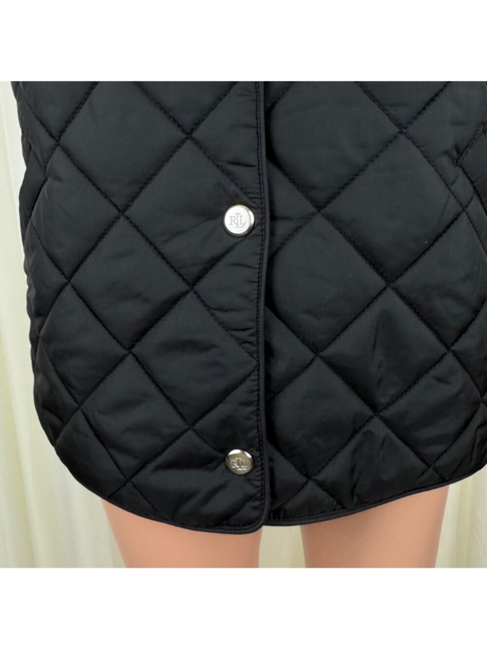 Ralph Lauren Quilted Vest Black RLL Crest Patch Diamond Quilt Womens L 84922T - Picture 11 of 13